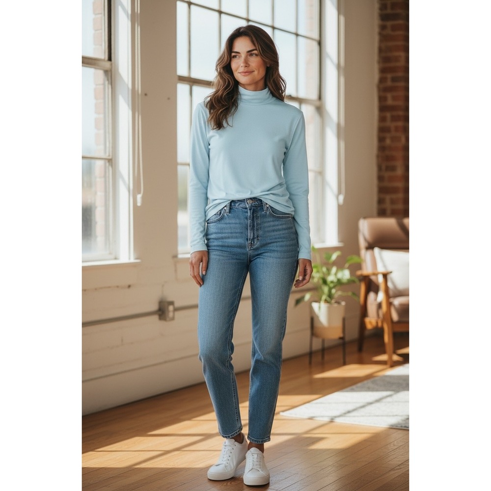 J.Crew Everyday Mockneck Tee Light Blue Long Sleeve Cotton Modal Size Medium